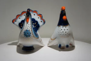 Lomonosov peper zoutstel haan pauw USSR porselein